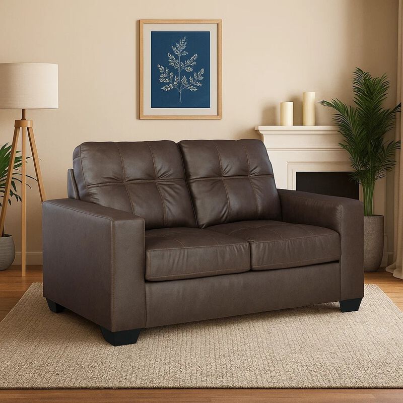 Barl Loveseat, Modern, 62 Inch Soft Tufted Dark Brown Faux Leather image number 6