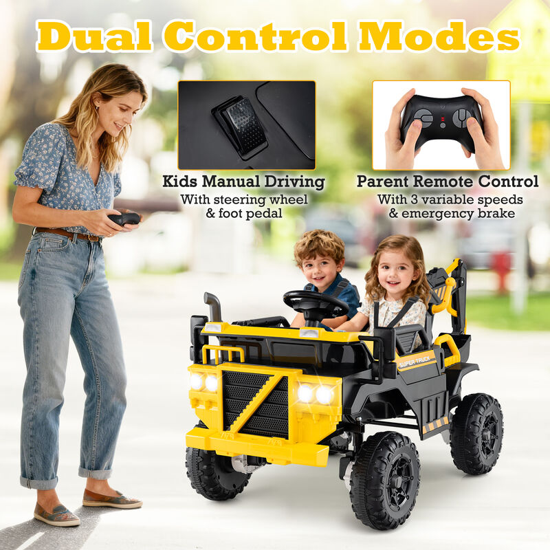 2 Seater 24V Electric Ride On Excavator with 4WD and Remote Control for Yard-Yellow image number 4