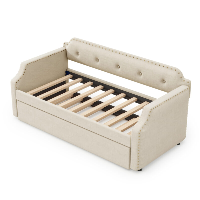 Whisen Twin Size Upholstered Daybed, Sofa Bed with Trundle and Padded Back image number 5