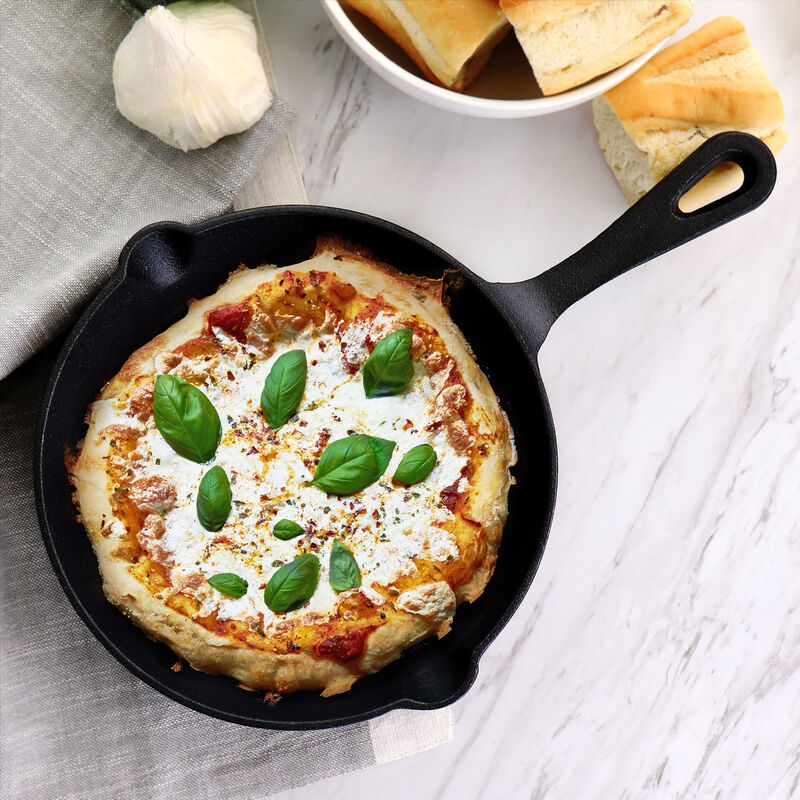 MegaChef 8 Inch Round Preseasoned Cast Iron Frying Pan in Black