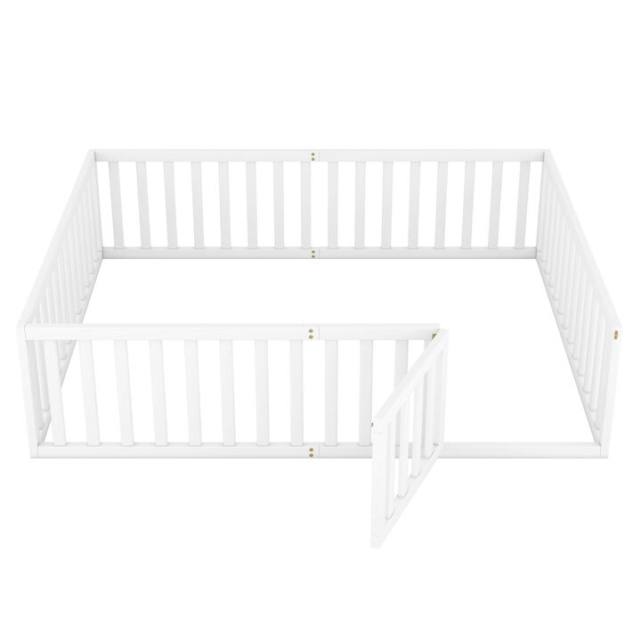 GOODSILO Kids Floor Bed Frame with Safety Door and Fence for Creative Play Space and Cozy Sleeping Area