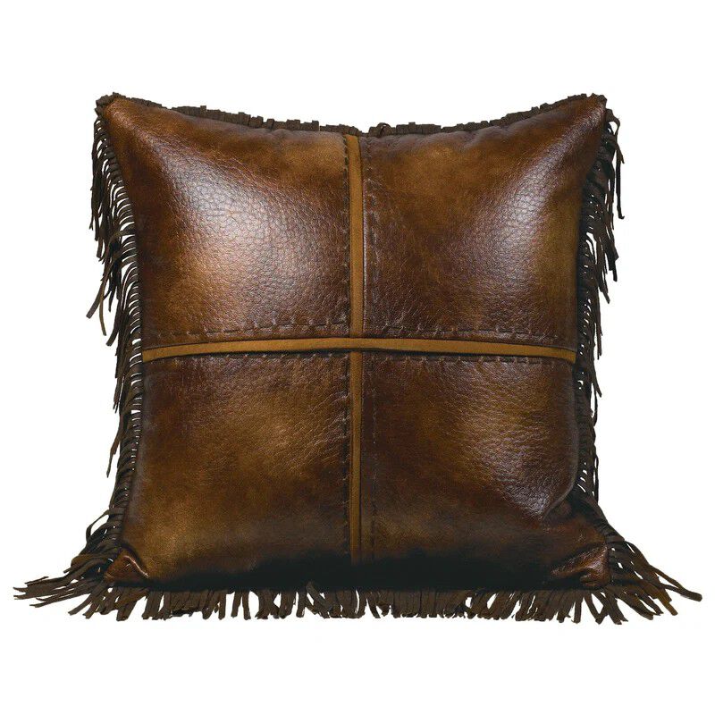 Austin Cross Stitched Faux Leather Throw Pillow image number 0