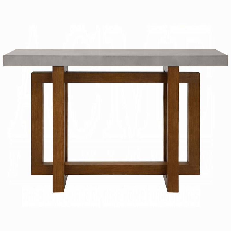 Joshua Sofa Table with Cross Base, Faux Concrete, Brown Wood 47 Inch