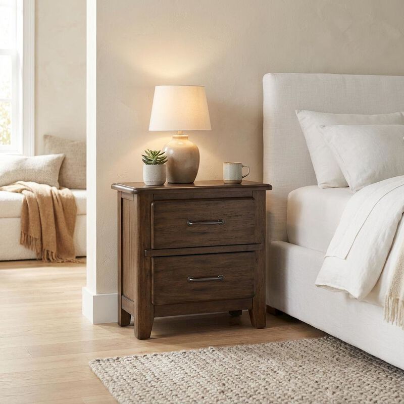 FurniFact Spice Brown Nightstand with Two Drawers and Contemporary Finish image number 3