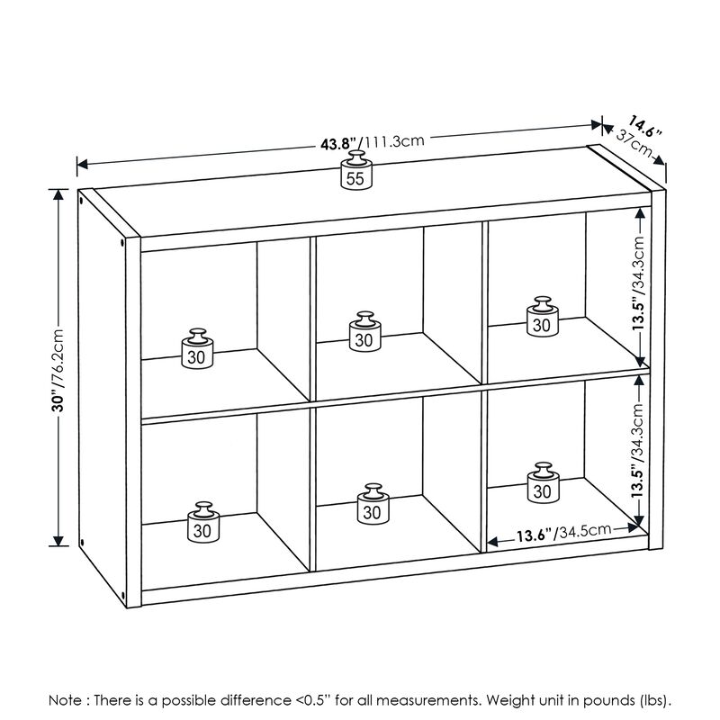 Furinno Cubicle Open Back Decorative Cube Storage Organizer, 6-Cube, Dark Oak