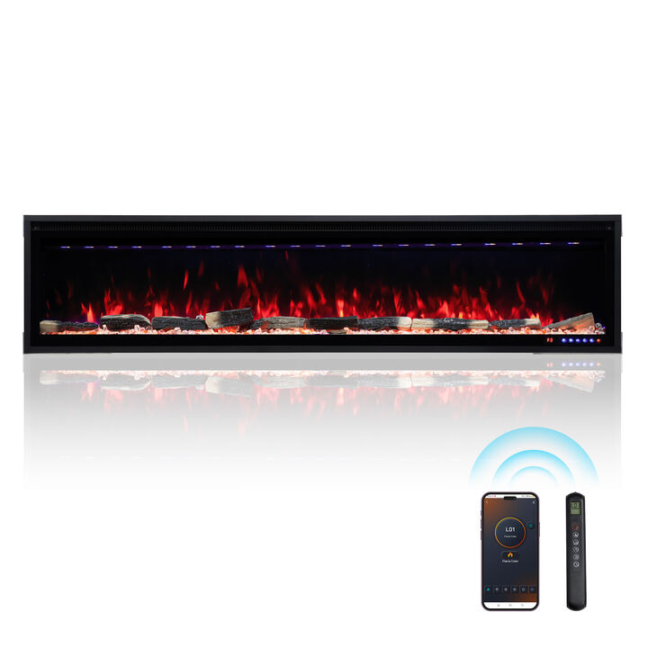 Mondawe 72" Smart Electric Fireplace with 13 Flame Colors, WiFi & Voice Control, LED Ember Bed & Remote