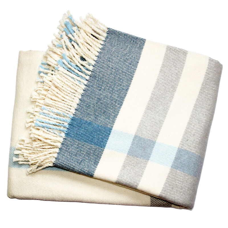 HomeRoots Plush Multi Blue Plaid Throw Blanket with Tassels image number 0