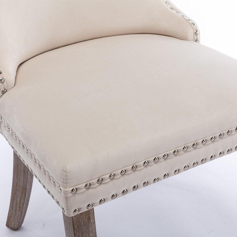 Set of 2 Wing-Back Dining Chairs, Backstitching, Nailhead Trim, Solid Wood Legs