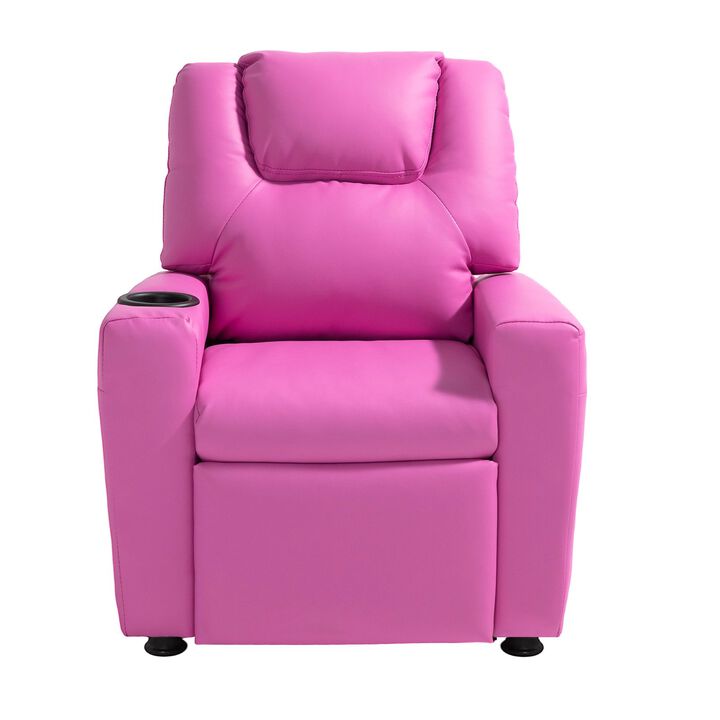 Kids PU Leather Recliner Sofa with Cup Holder Adjustable Backrest and Footrest