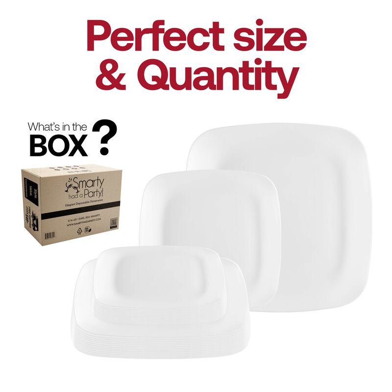 Solid White Flat Rounded Square Plastic Dinnerware Value Set (40 Sets) image number 4