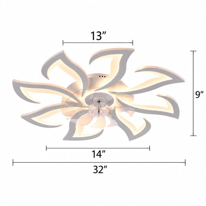 ELEMENT ACE 32 Inch Flush Mount Ceiling Fan with Dimmable LED Light, Remote and App Control, Reversible Quiet Motor for Indoor Low Ceiling Rooms
