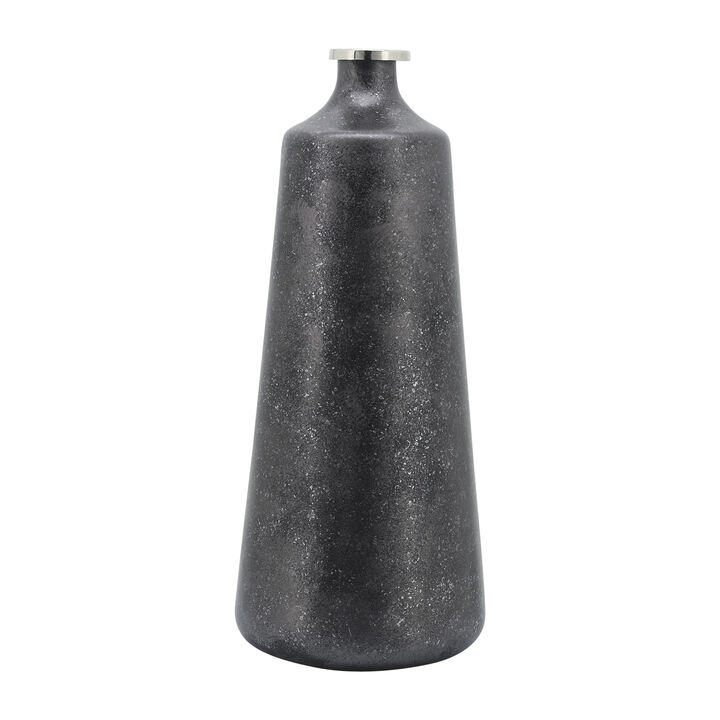 21"H Glass Vase W/ Ring, Black