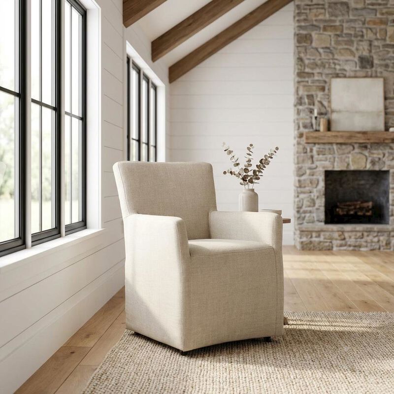 Starlight Canyon Home Linen Upholstered Wheeled Armchair, Modern Accent Chair for Living Room ,Beige image number 3