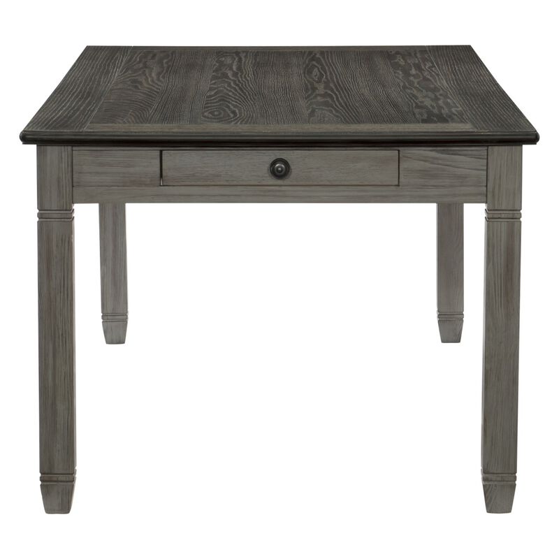Antique Gray and Coffee Finish 5pc Dining Set Table w 6x Drawers Upholstered 4x Side Chairs Casual Country Style Dining Room Furniture