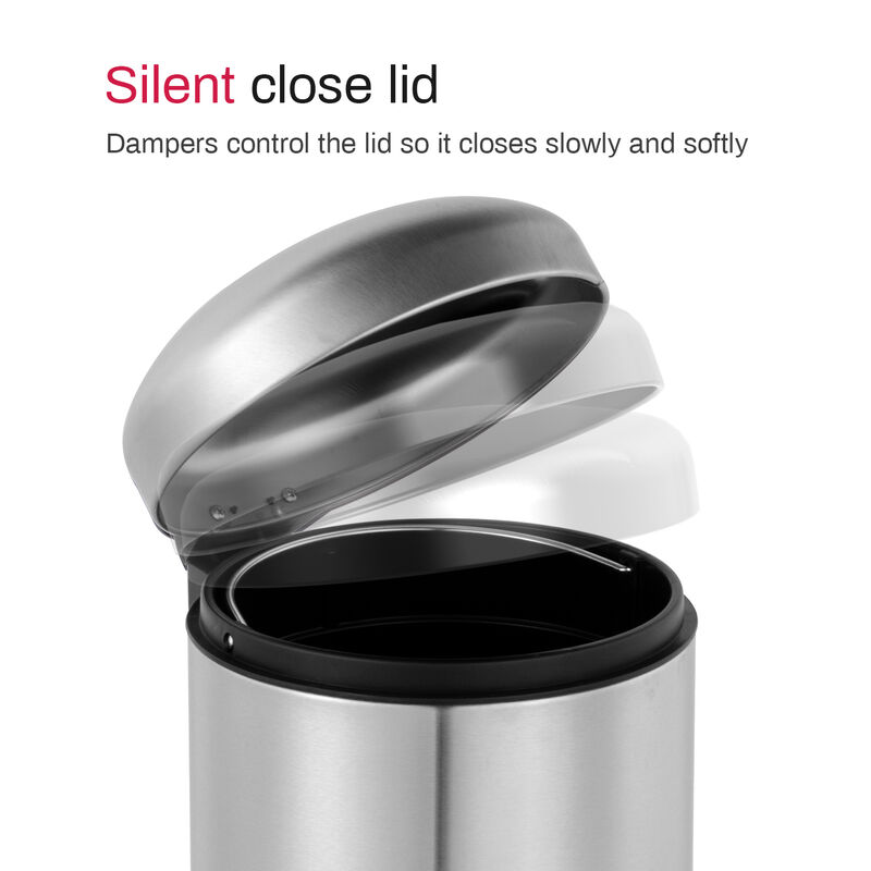 1.32 Gal./5 Liter Stainless Steel Round Step-on Trash Can for Bathroom and Office image number 5