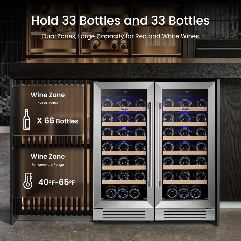 15 inch Wine Cooler Refrigerator with 33-Bottle, Built-In/Freestanding for Home Bar, Stainless Steel &ndash; 2 Units Combo image number 6