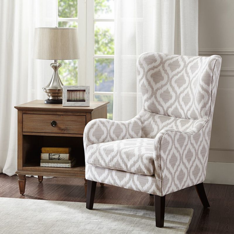Gracie Mills Zachery Transitional Swoop Wing Chair with Round Arm and Piped Edges