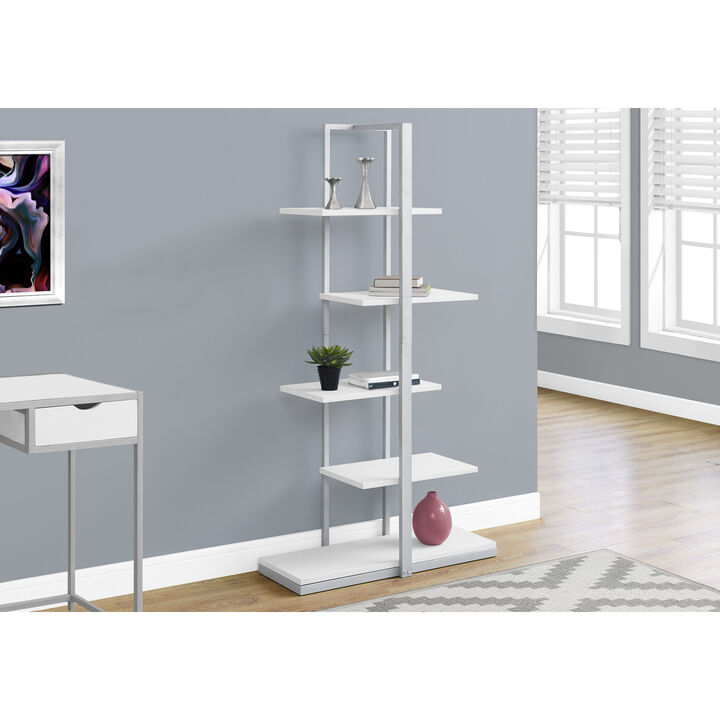 Monarch Specialties I 7233 Bookshelf, Bookcase, Etagere, 5 Tier, 60"H, Office, Bedroom, Metal, Laminate, White, Grey, Contemporary, Modern