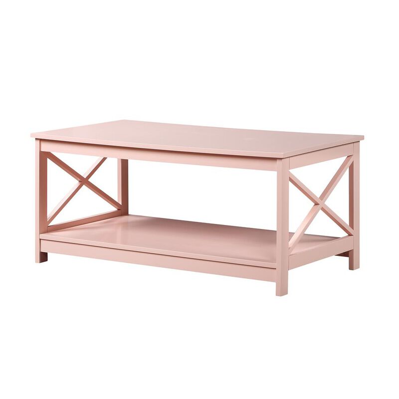 Convenience Concepts Oxford Coffee Table with Shelf Blush Pink