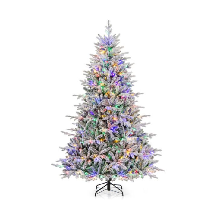 Flocked Christmas Tree with 8 Lighting Modes and Multi-Color LED Lights-7 ft