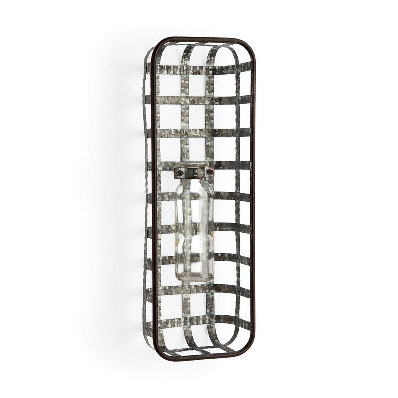 HomeRoots 17" Black And Clear Glass Bottle And Metal Wall Vase image number 2