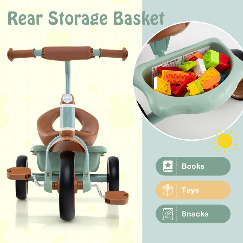 Toddler 3-Wheel Tricycle with Adjustable Seat and Storage Basket for Kids image number 3