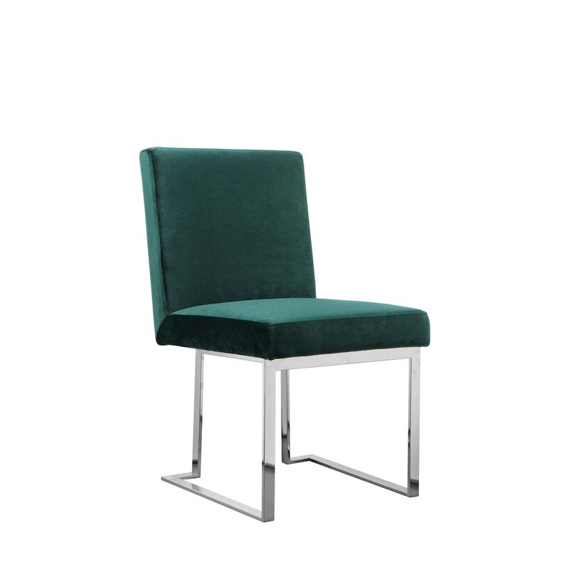 Boly 19 Inch Dining Chair, Set of 2, Green Velvet, Foam, Chrome Steel Base image number 0