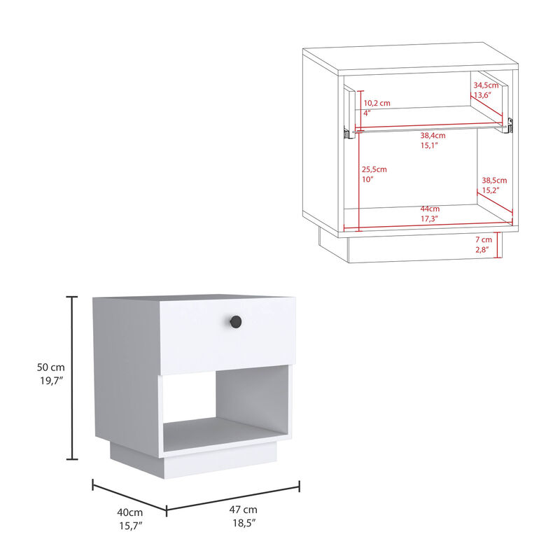 Streamdale Paris 1 Drawer Nightstand, Open Lower Shelf - White image number 2