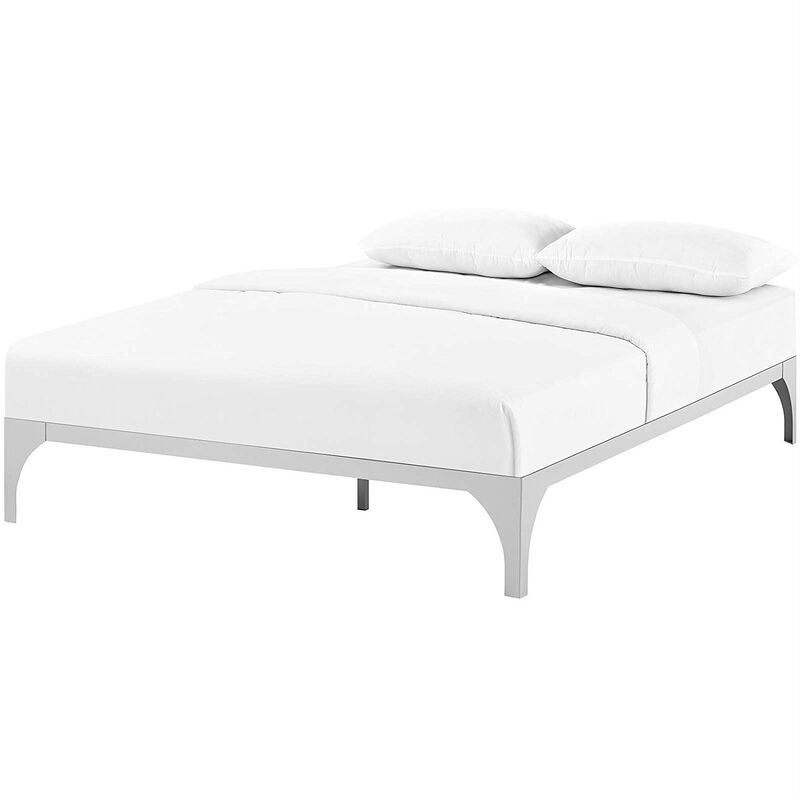 Hivvago King size Modern Metal Platform Bed Frame in Silver Finish with Wood Slats