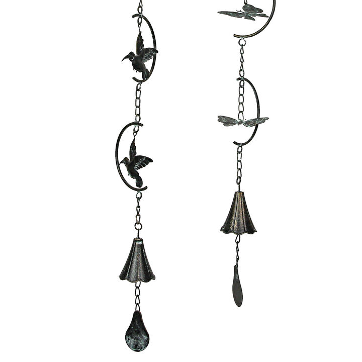 Set of 2 Metal Rustic Hummingbird & Butterfly Wind Chimes Outdoor Home Garden