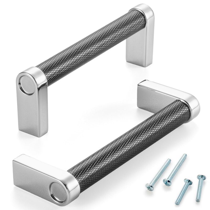 ASKANO Black and Chrome Cabinet Pulls, 3-3/4 Inch Hole Centers, Knurled Bar Kitchen Cabinet Handles AP1311 | Pack of 10, Solid H