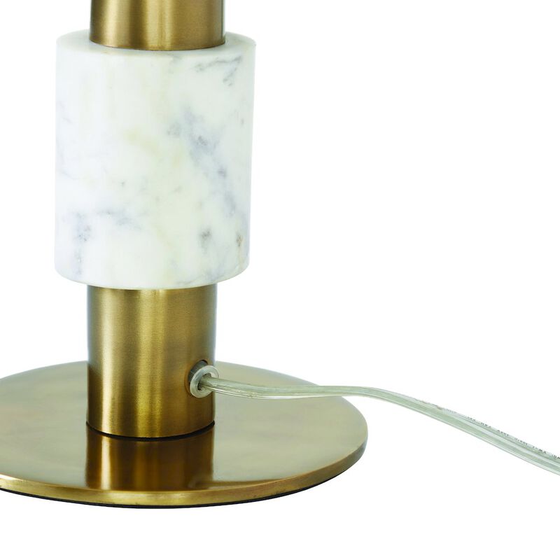 Renwil Pirot 27 Tall Antique Brushed Brass Iron Table Lamp With Tapered Linen Shade