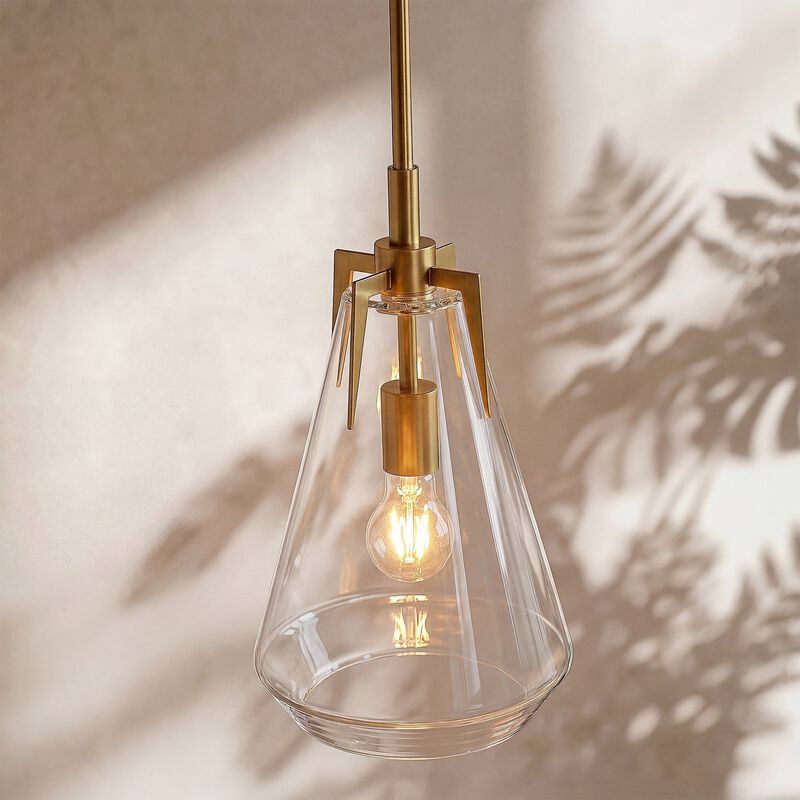 Gold Pendant Light with Clear Glass Shade, Adjustable Downrods image number 1