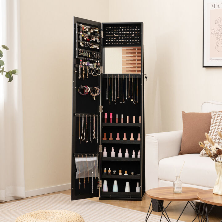 Standing Lockable Jewelry Storage Organizer with Full-Length Mirror