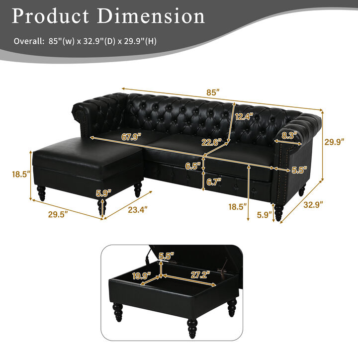 Merax L-Shaped PU Leather Sectional Sofa with Storage Ottoman & Tufted Back