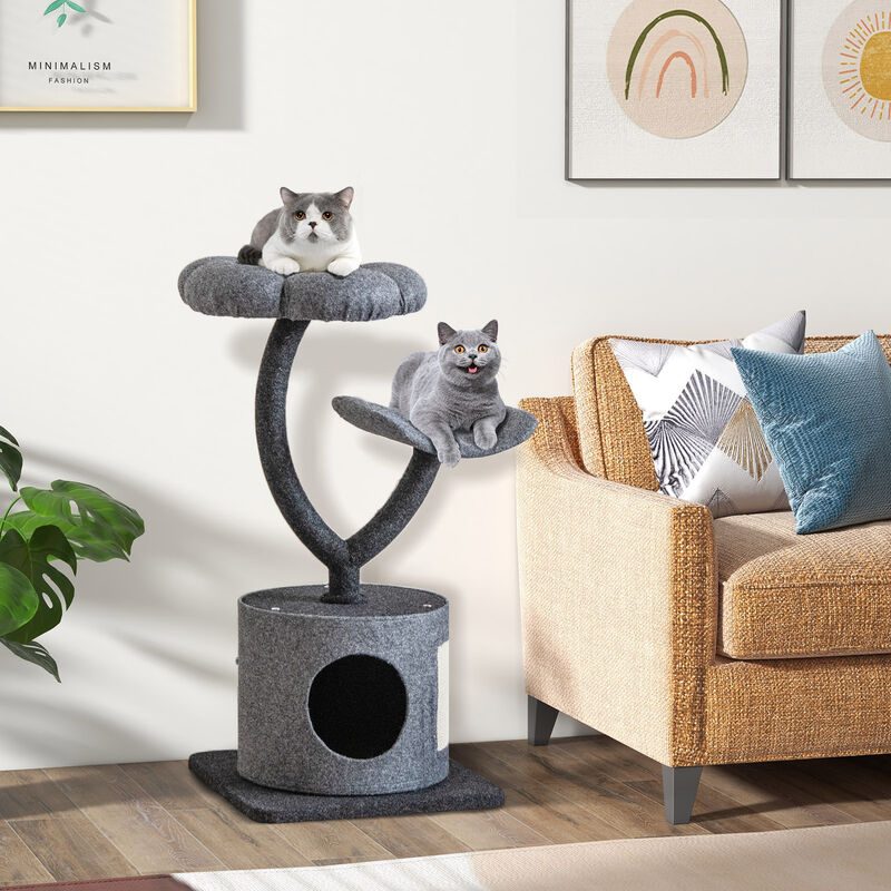 Cat Tree for Indoor Cats with Curved Metal Supporting Frame for Large & Small Cats-Grey