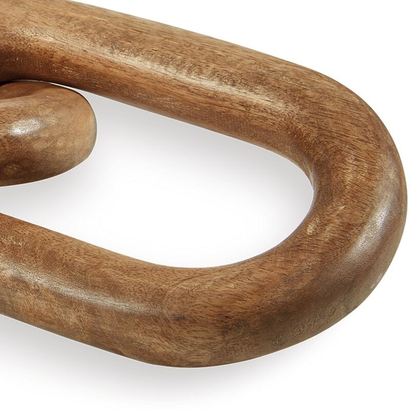 Delby Table Top Decor Sculpture, Wood Chain Link Design, Natural Brown Wood - Benzara