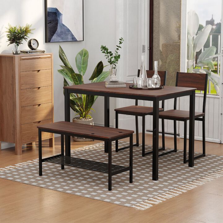 Hivvago Industrial Dining Table Set with Bench for Kitchen