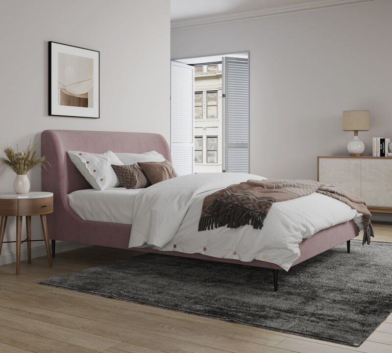 Heather Queen Bed in Blush with Black Legs