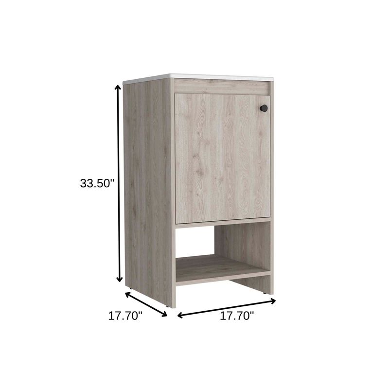 HomeRoots 18" Light Gray Wood Freestanding Single Door Bathroom Vanity With White Sink image number 4