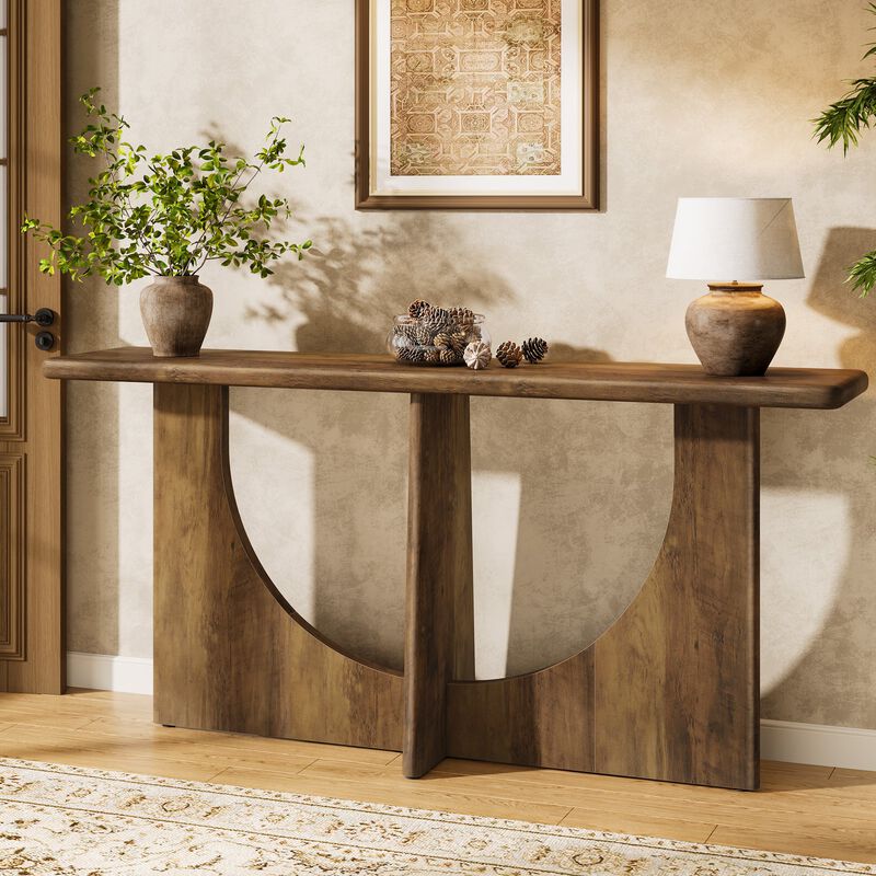 Entryway Console Table, Farmhouse Sofa Table with Geometric Frame-Rustic Brown image number 1
