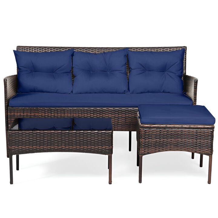 3 Piece Outdoor Patio Furniture Set with 5 Cushions for Backyard and Deck