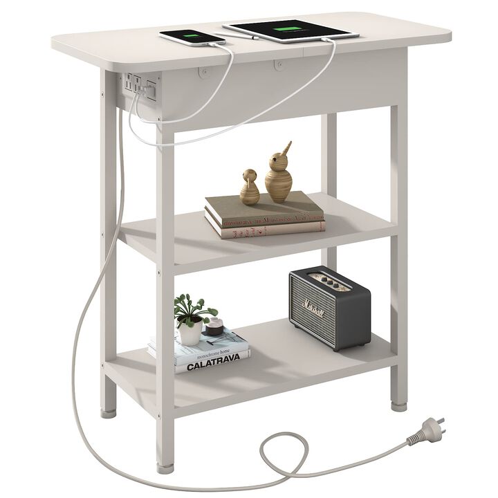 LIDYUK End Table with Charging Station, Flip Top Side Table with USB Ports and Outlets, Nightstand for Small Spaces, Bedside Tab