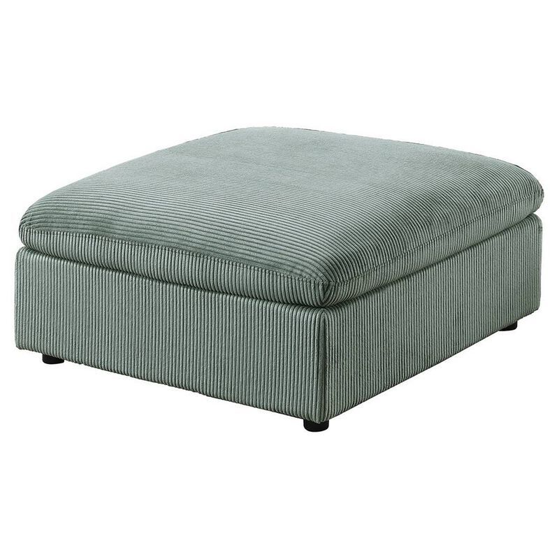 Joana Cocktail Ottoman, Sage Green Corduroy, Modular Square 39 Inch - Benzara