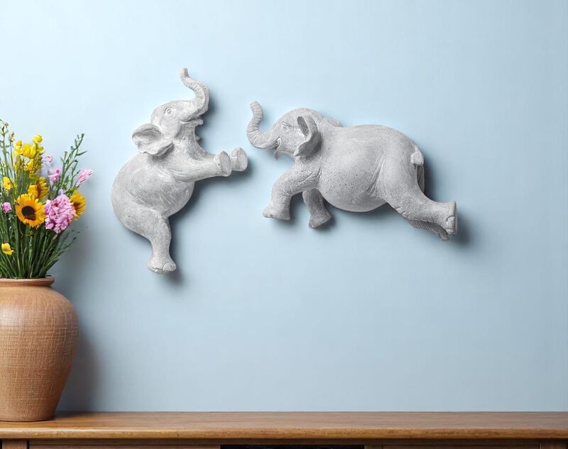 HomeRoots Set of Two Maynard I Gray Elephant Resin Hanging Dimensional Sculpture image number 1