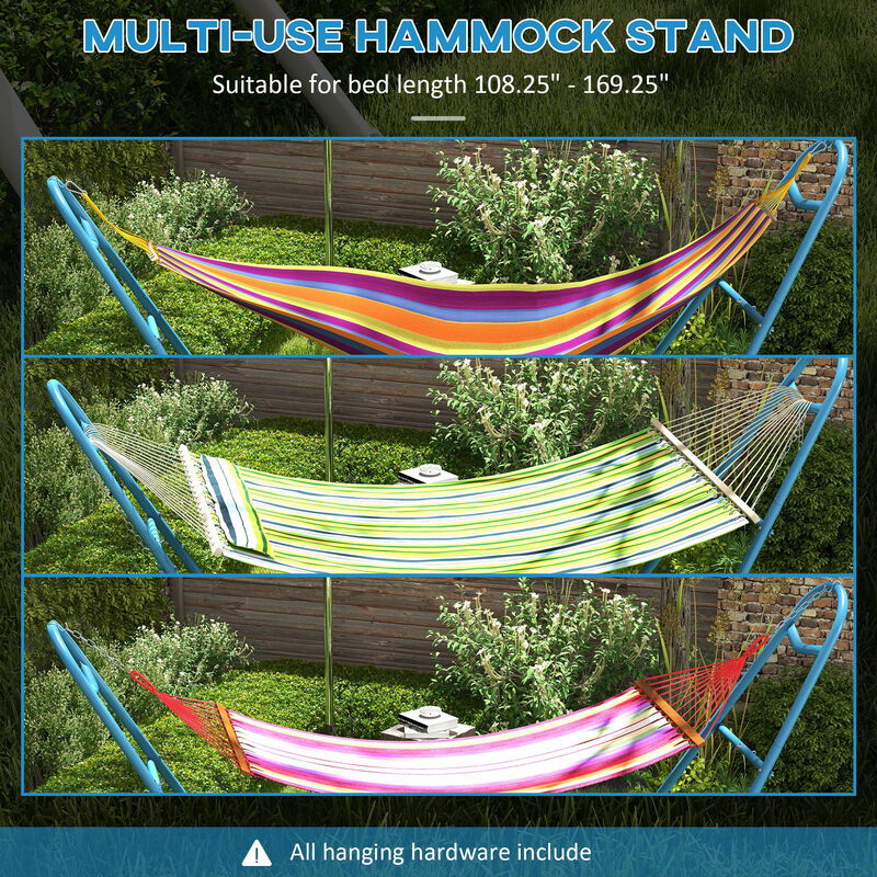 Outsunny Hammock Stand for 2 Person, Portable Adjustable Steel Frame Hammock Stand with Weather Resistant Finish, for 9-14ft Hammocks, 10.3', 550 lbs. Capacity, Blue