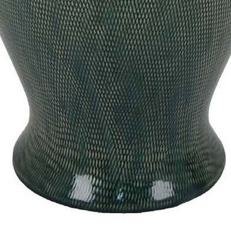 Caty 20 Inch Temple Jar, Finial Dome Lids, Classic, Ceramic, Green Finish - Benzara