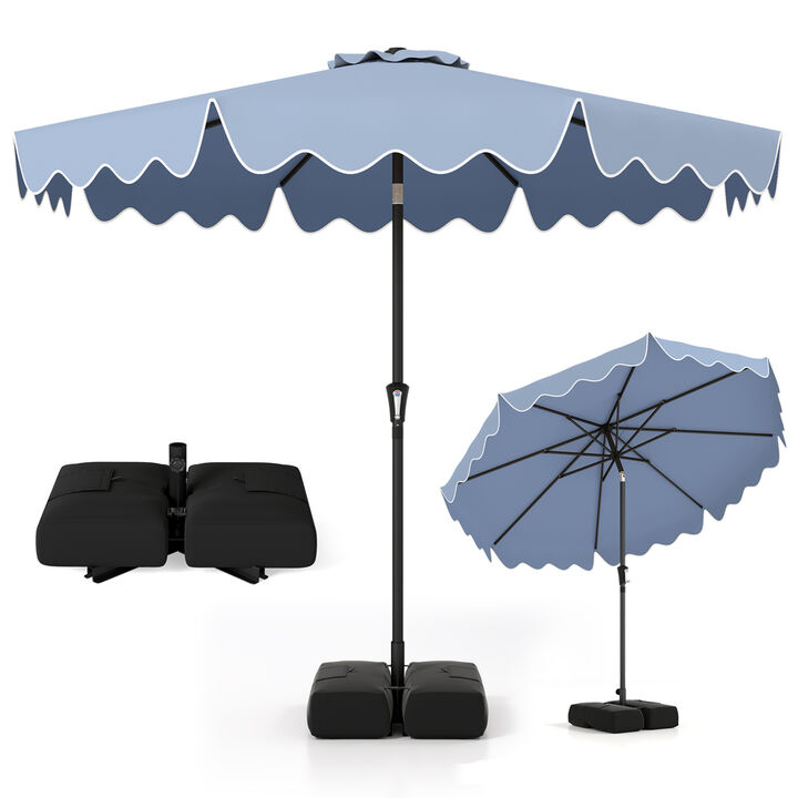 9 Feet Patio Umbrella with Weighted Base and Sandbags