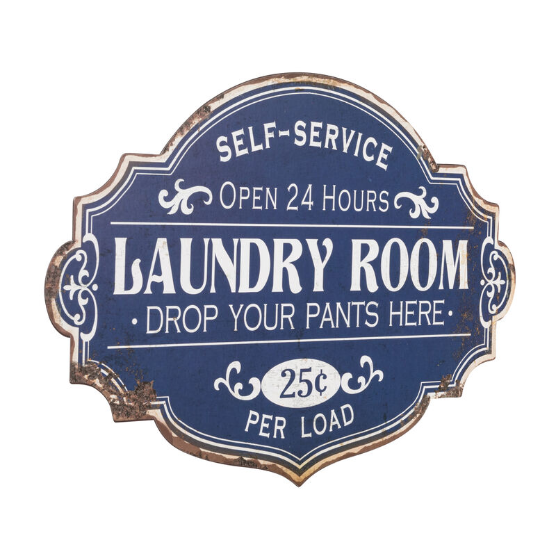 Metal Laundry Room Wall Sign with Distressed Finish, Blue image number 0