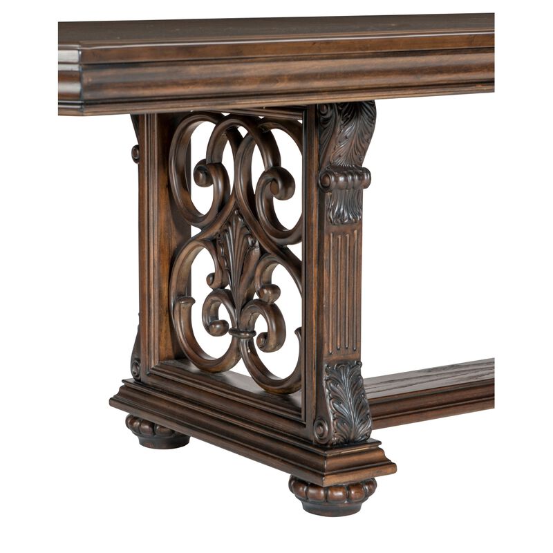 Traditional Formal Dining Room Furniture 1pc Table with Separate Extension Leaf Classic Routed Pilasters, Moldings and Decorative Pediments Dark Oak Finish